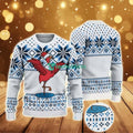 Ugly Christmas Sweater With Blue Snowflake Pattern Featuring Flamingo