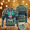 Ugly Christmas Sweater With Geometric Pattern Featuring Pink Flamingo
