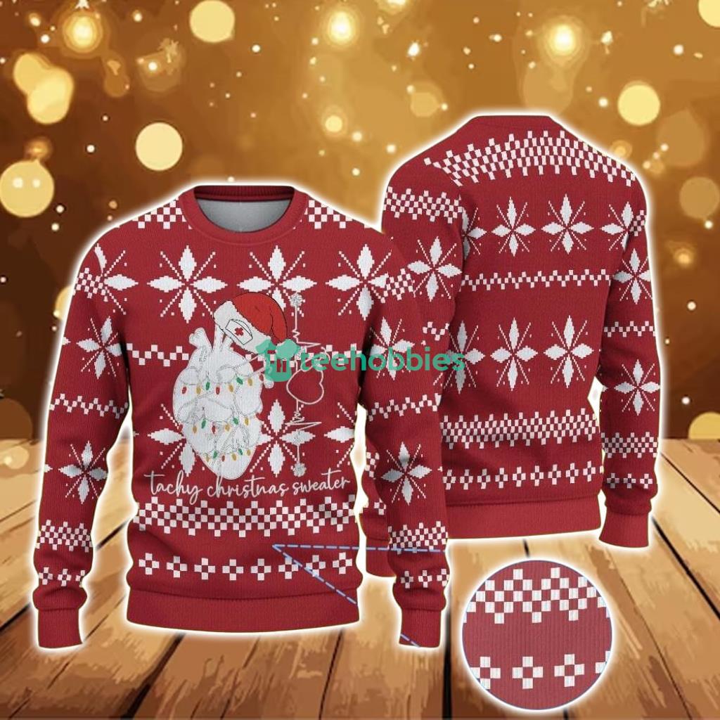 Ugly Christmas Sweater With Geometric Snowflake Pattern Featuring Nurse Heart Anatomy