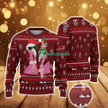 Ugly Christmas Sweater With Snowflake And Tree Pattern Featuring Cool Pink Flamingos In Santa Hats