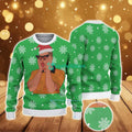Ugly Christmas Sweater With Snowflake Pattern Featuring Bad Bunny Santa Hat