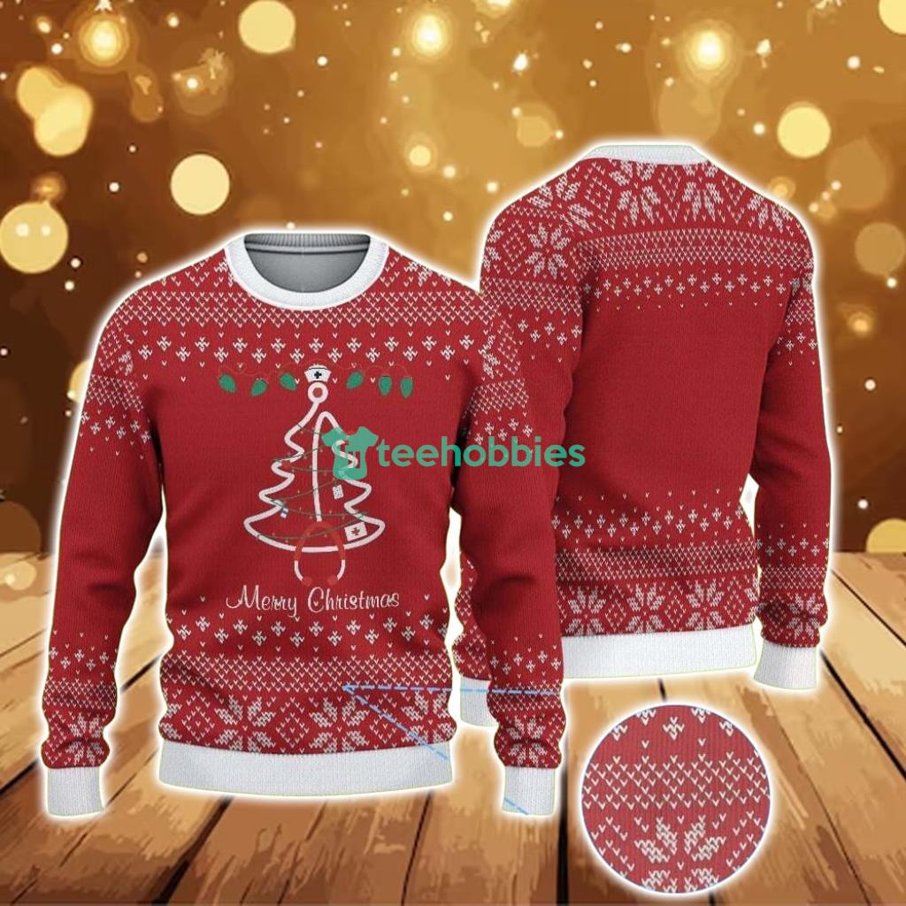 Ugly Christmas Sweater With Snowflake Pattern Featuring Nurse Christmas Tree
