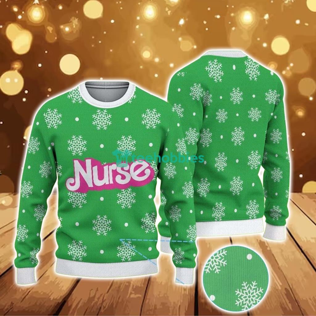 Ugly Christmas Sweater With Snowflake Pattern Featuring Nurse Text