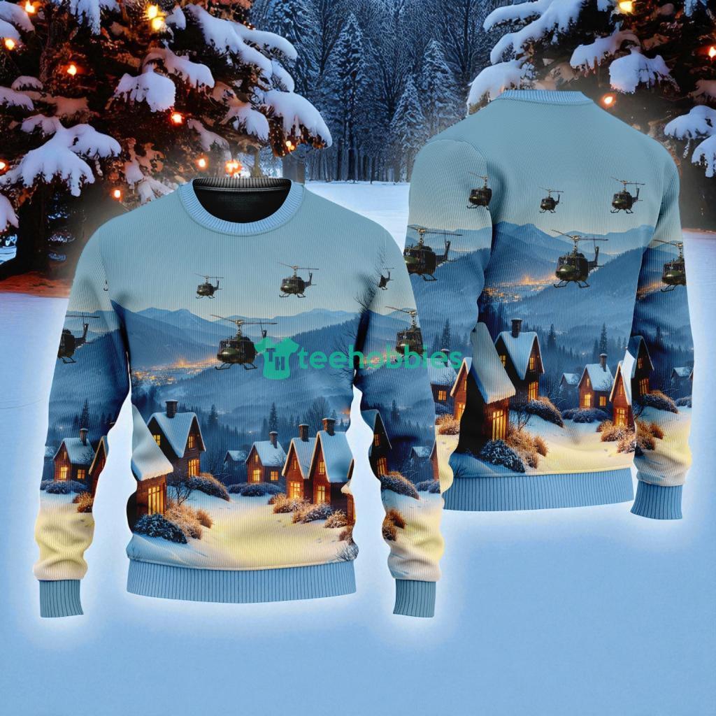 Uh-1 American Airlines In The Snowy Christmas Sky Ugly Sweater Best Gift