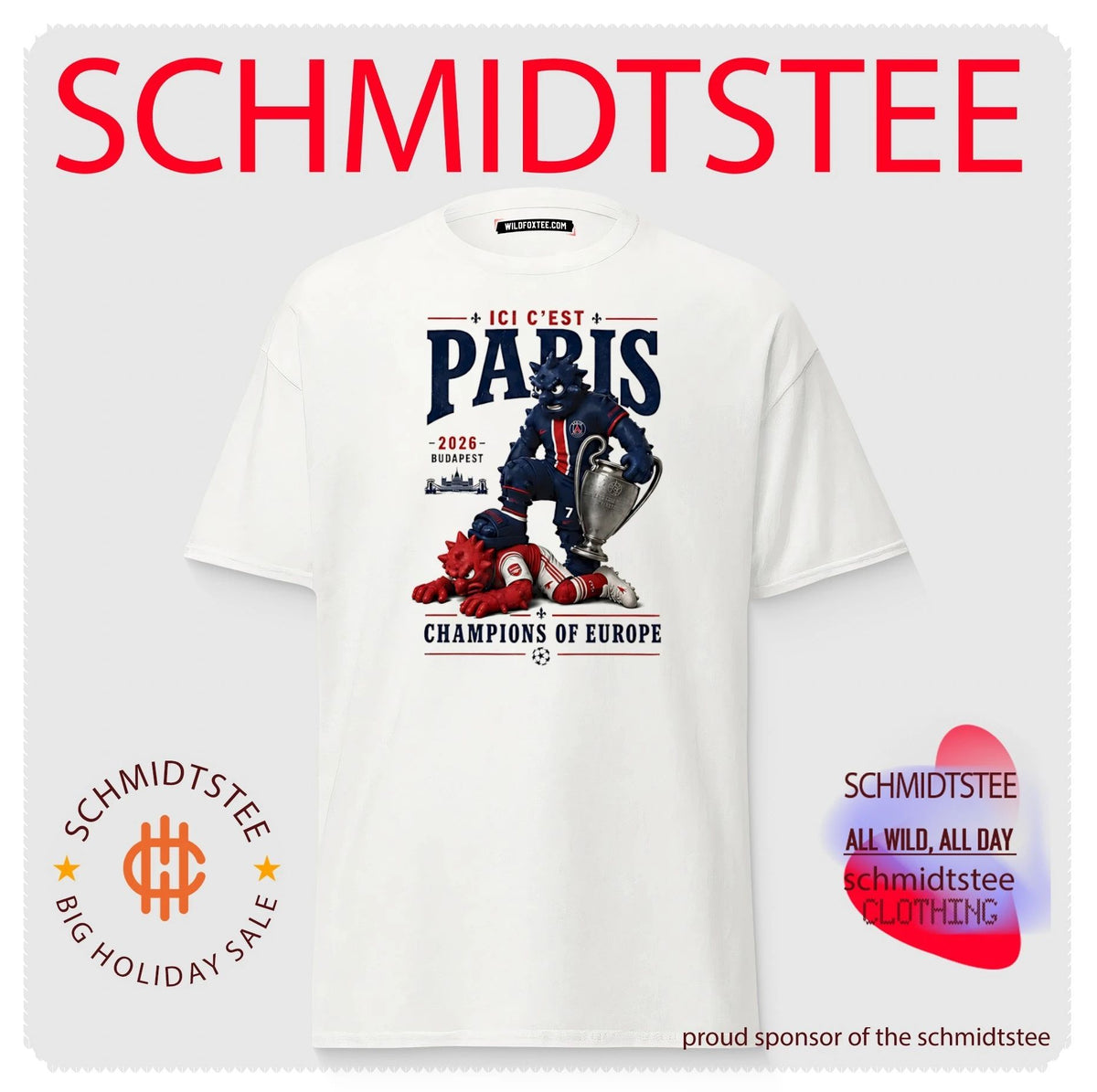 Paris Saint-Germain beat Arsenal ici c’est Paris Champions of Europe 2026 Budapest mascot shirt