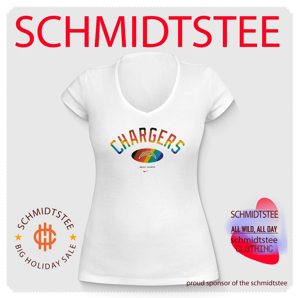 Los Angeles Chargers Pride Month Rainbow logo shirt