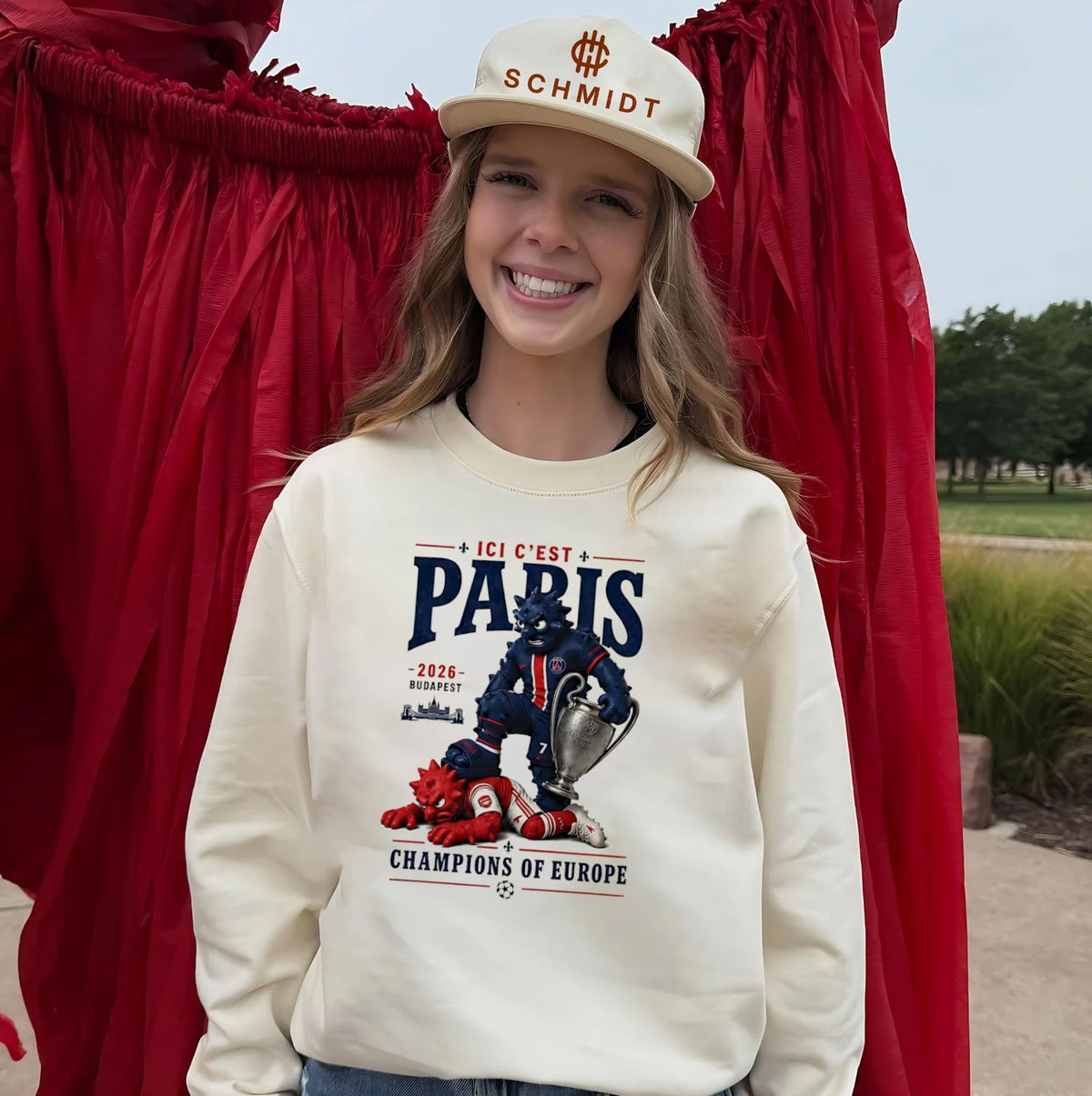 Paris Saint-Germain beat Arsenal ici c’est Paris Champions of Europe 2026 Budapest mascot shirt