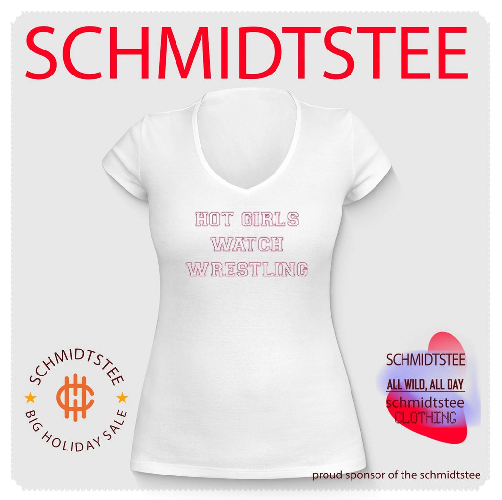 girls watch wrestling simple text shirt