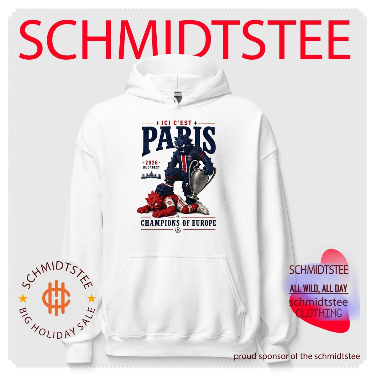 Paris Saint-Germain beat Arsenal ici c’est Paris Champions of Europe 2026 Budapest mascot shirt