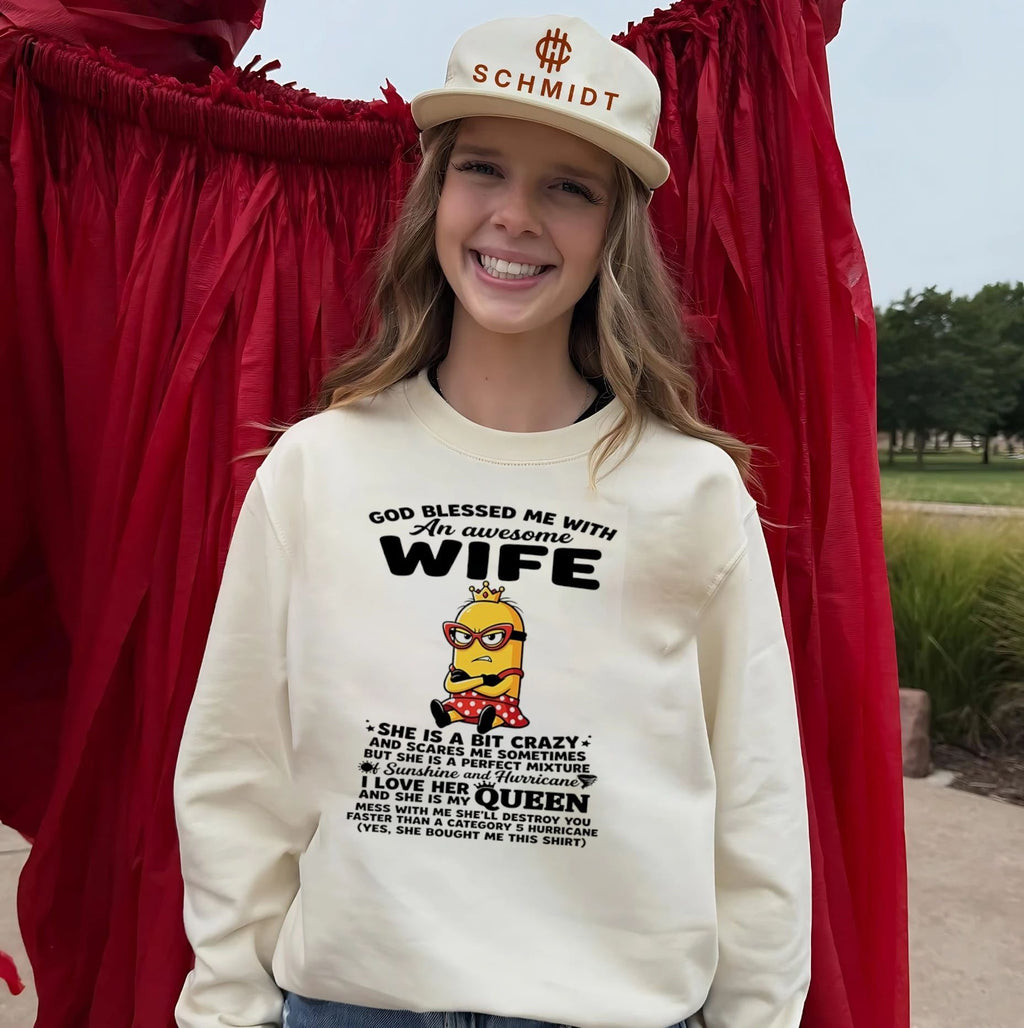 God blessed me with an awesome wife she is a bit crazy Minion shirt