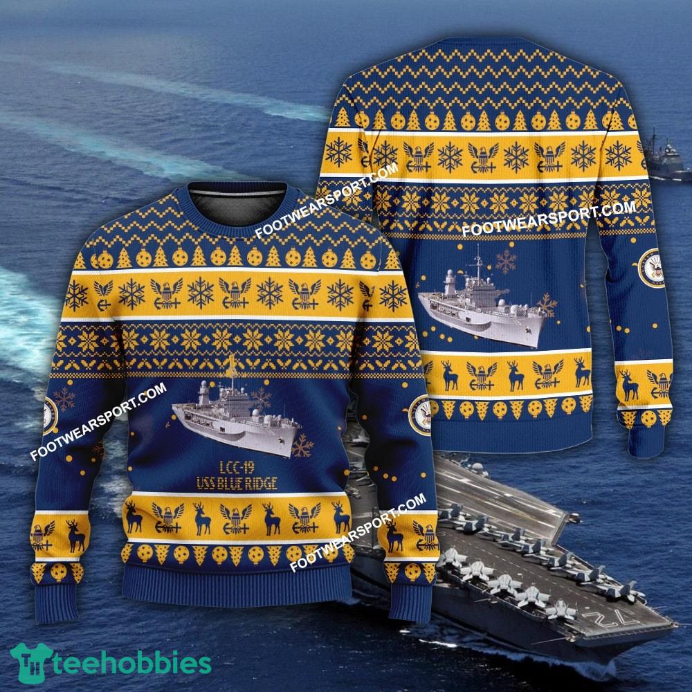 US Navy USS Blue Ridge LCC-19 Knitted Xmas Sweater AOP Gift Veteran