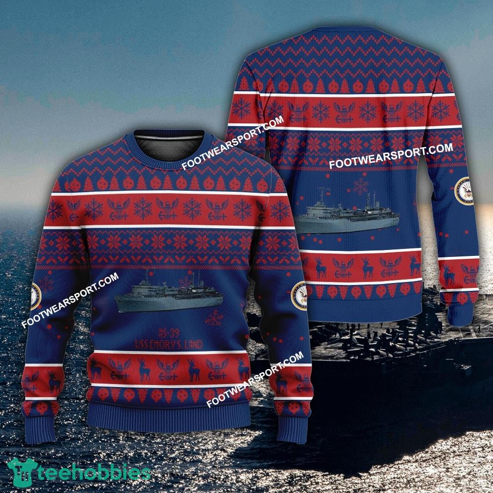 US Navy USS Emory S. Land AS-39 Ugly Christmas 3D Sweater Gift Veteran