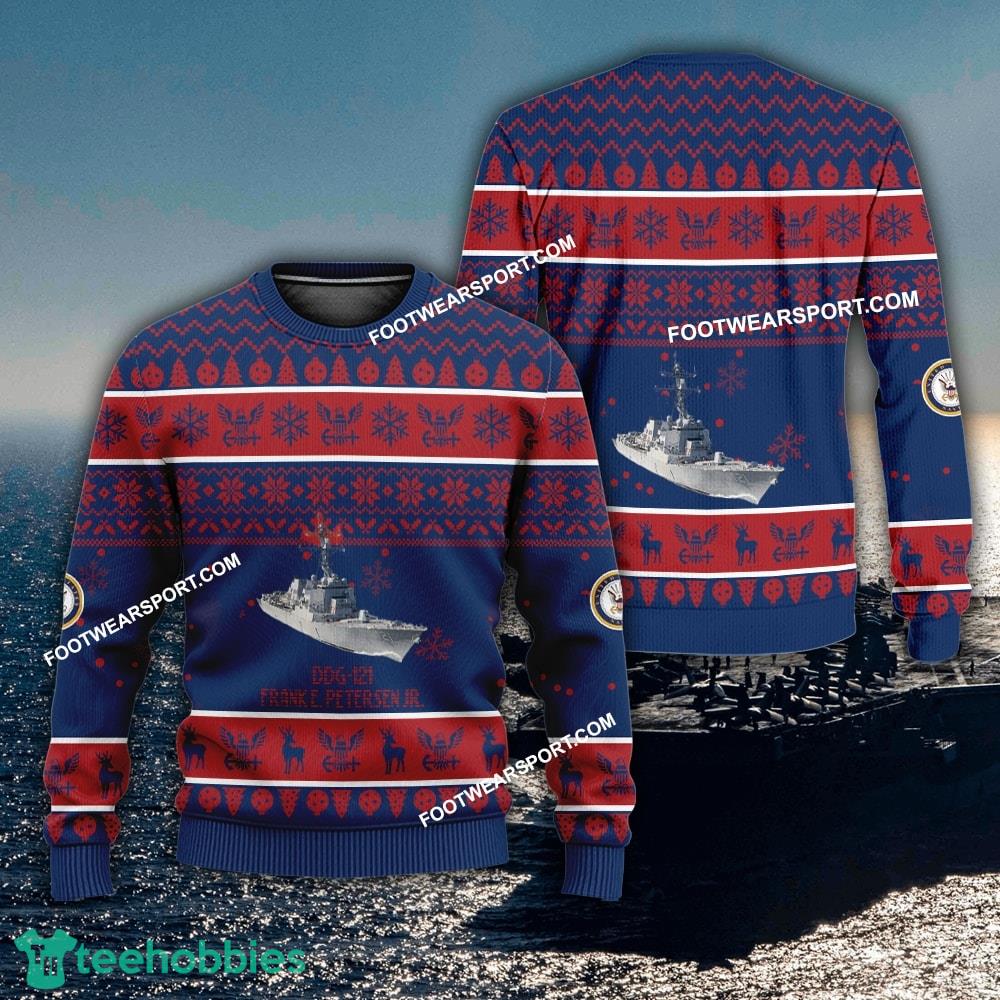 US Navy USS Frank E. Petersen Jr. DDG-121 Ugly Christmas 3D Sweater For Army