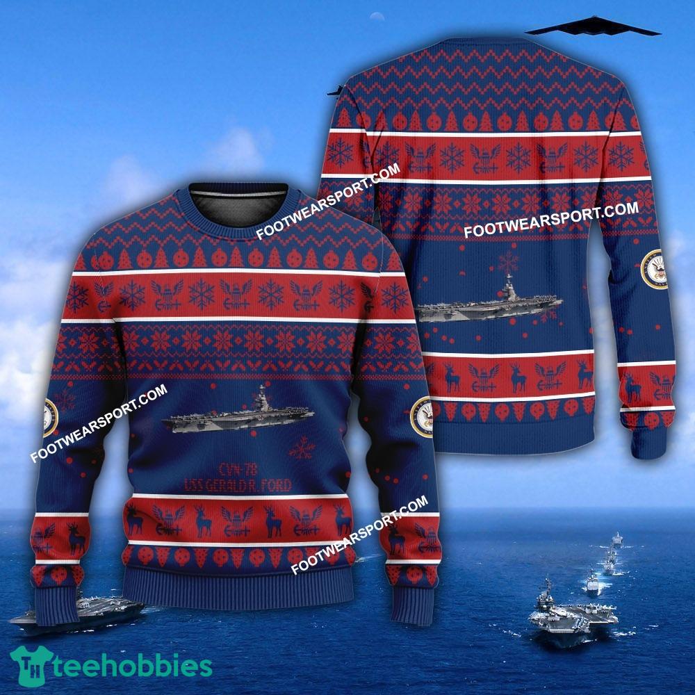 US Navy USS Gerald R. Ford CVN-78 Ugly Christmas Sweater Gift Veteran