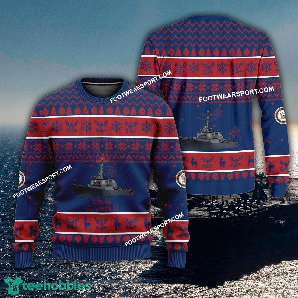 US Navy USS Gonzalez DDG-66 Ugly Christmas 3D Sweater Gift Veteran