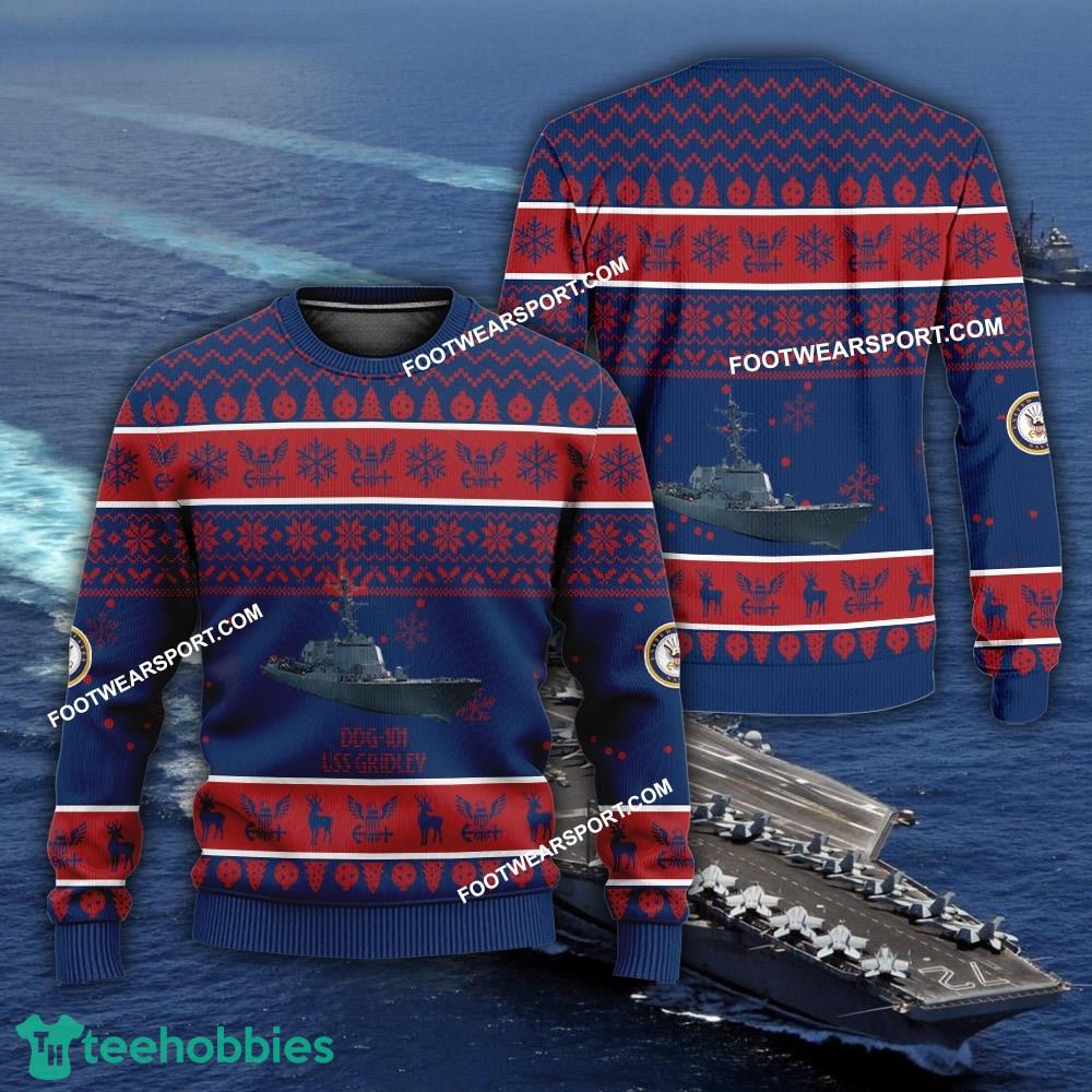 US Navy USS Gridley DDG-101 Knitted Xmas Sweater AOP Gift Veteran