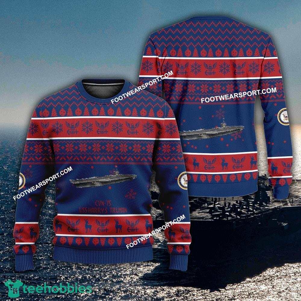 US Navy USS Harry S. Truman CVN-75 Knitted Xmas 3D Sweater For Men Women
