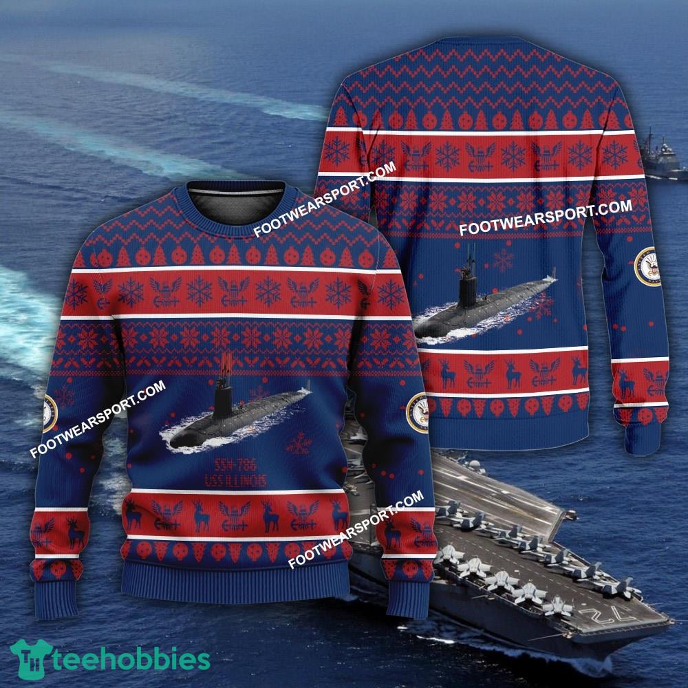 US Navy USS Illinois SSN-786 Knitted Xmas Sweater AOP For Army