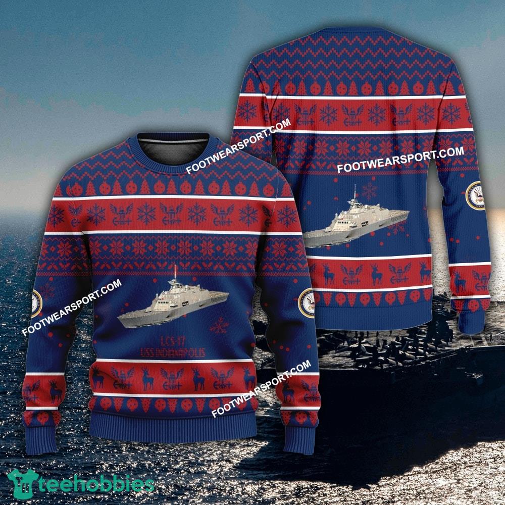 US Navy USS Indianapolis LCS-17 Ugly Christmas 3D Sweater For Men Women