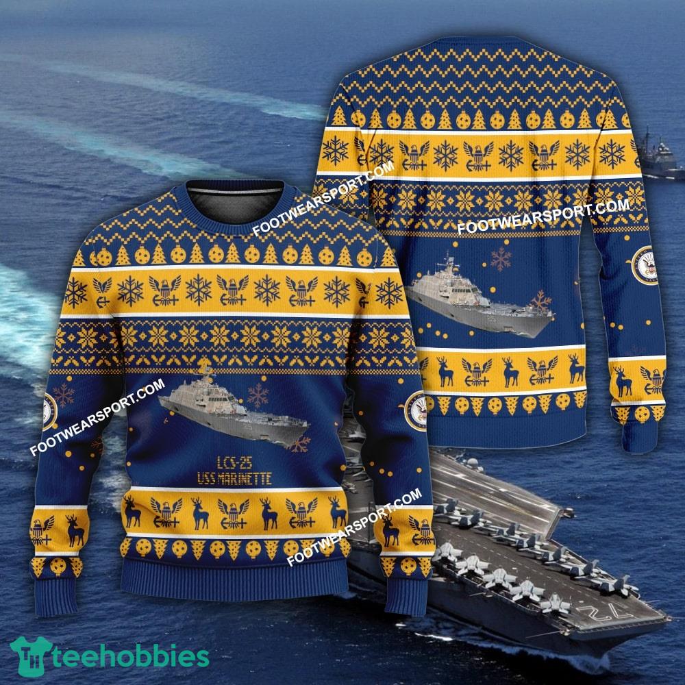 US Navy USS Marinette LCS-25 Ugly Christmas Sweater AOP Gift Veteran