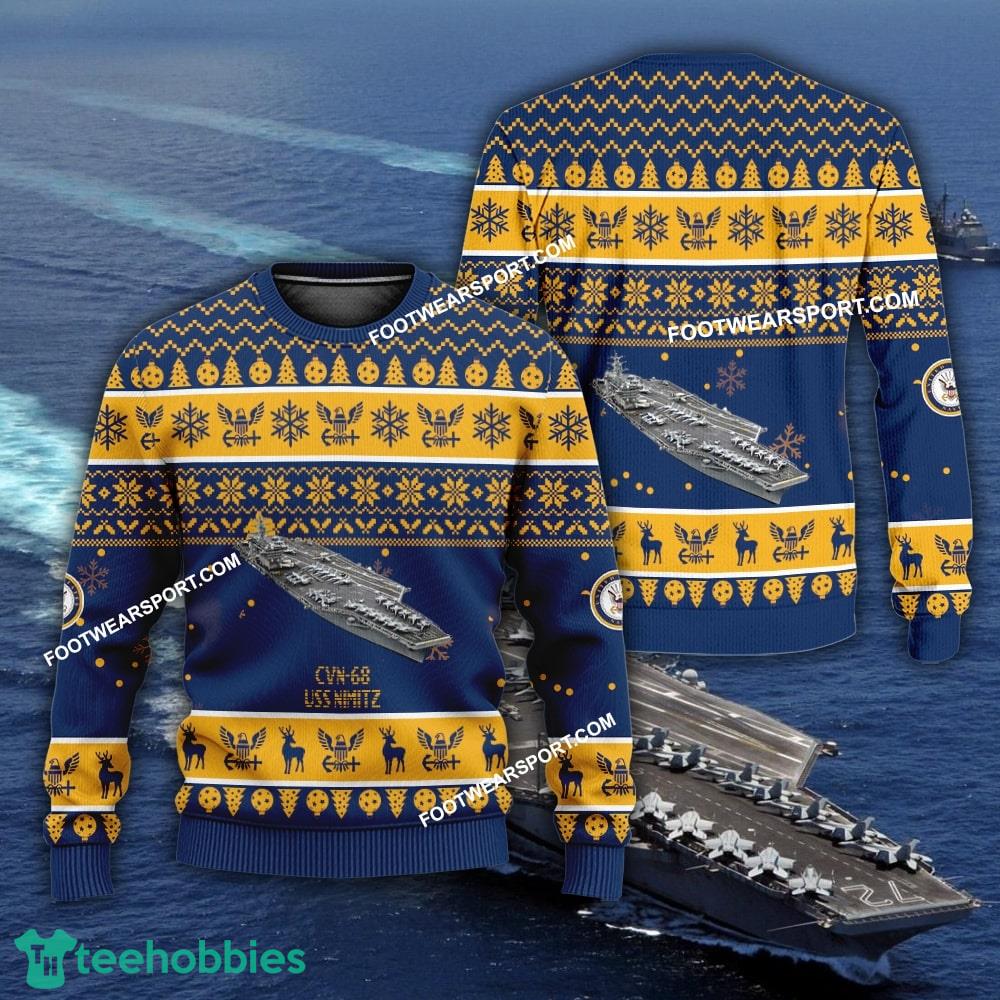 US Navy USS Nimitz CVN-68 Ugly Christmas Sweater AOP Gift Veteran