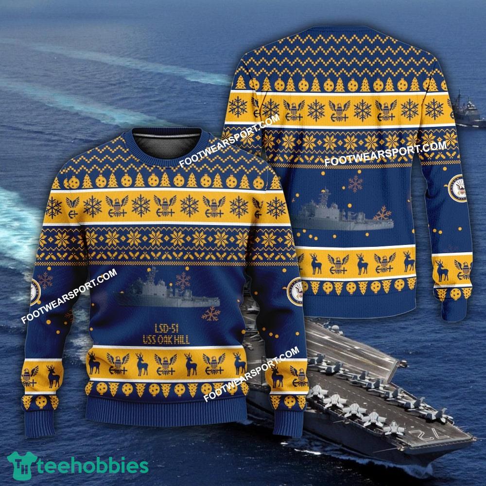 US Navy USS Oak Hill LSD-51 Ugly Christmas Sweater AOP Gift Veteran