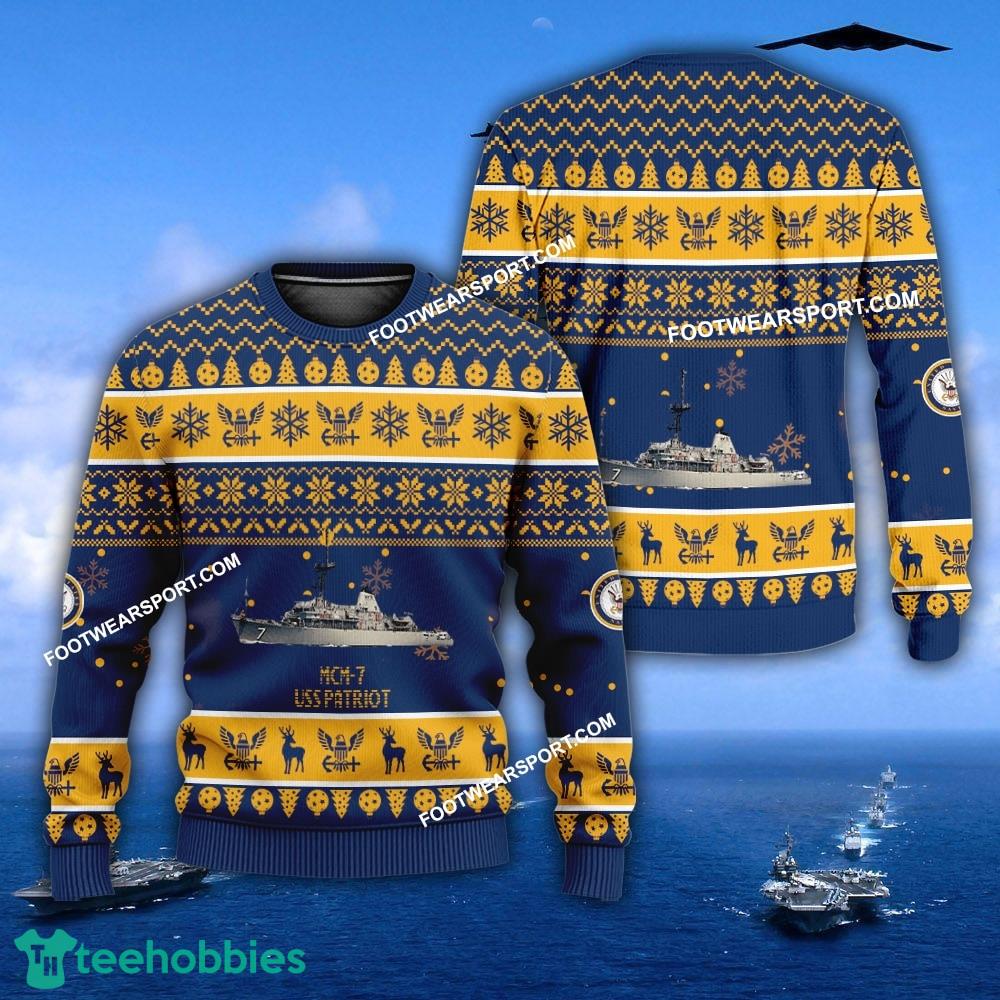 US Navy USS Patriot MCM-7 Ugly Christmas Sweater For Army
