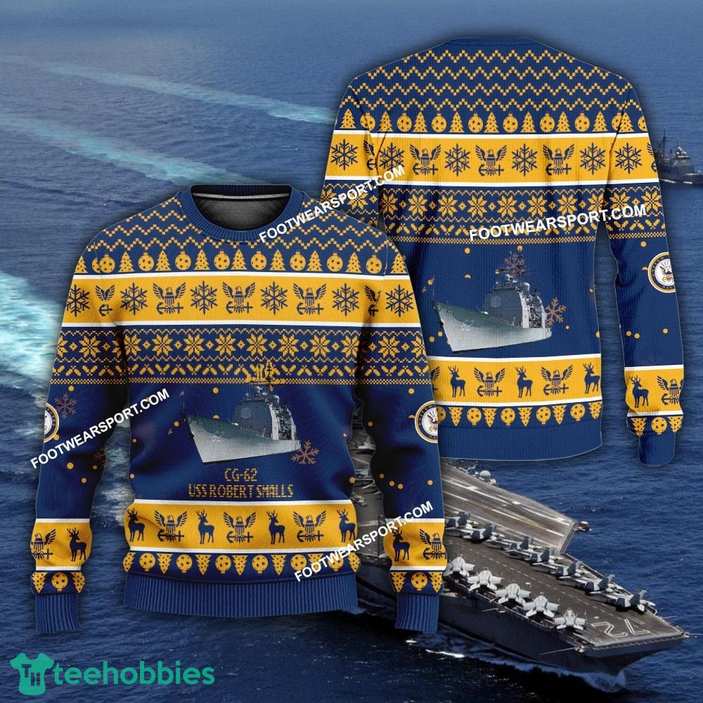 US Navy USS Robert Smalls CG-62 Ugly Christmas Sweater AOP Gift Veteran
