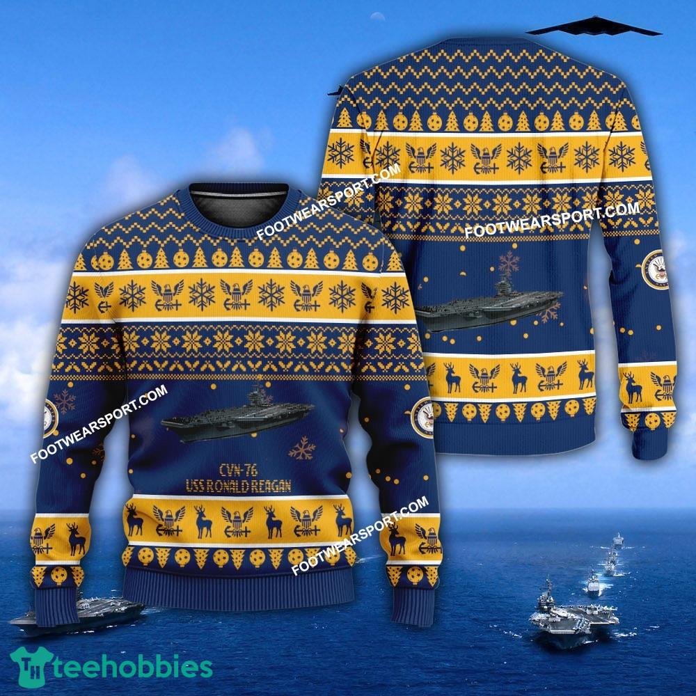 US Navy USS Ronald Reagan CVN-76 Ugly Christmas Sweater For Men Women