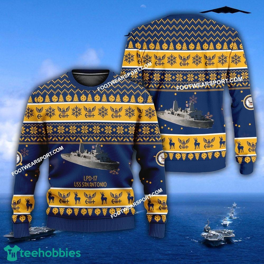 US Navy USS San Antonio LPD-17 Knitted Xmas Sweater For Army