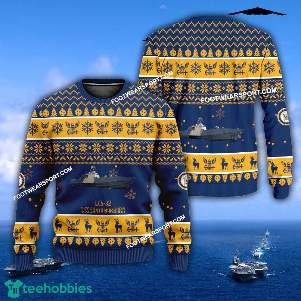 US Navy USS Santa Barbara LCS-32 Ugly Christmas Sweater Gift Veteran