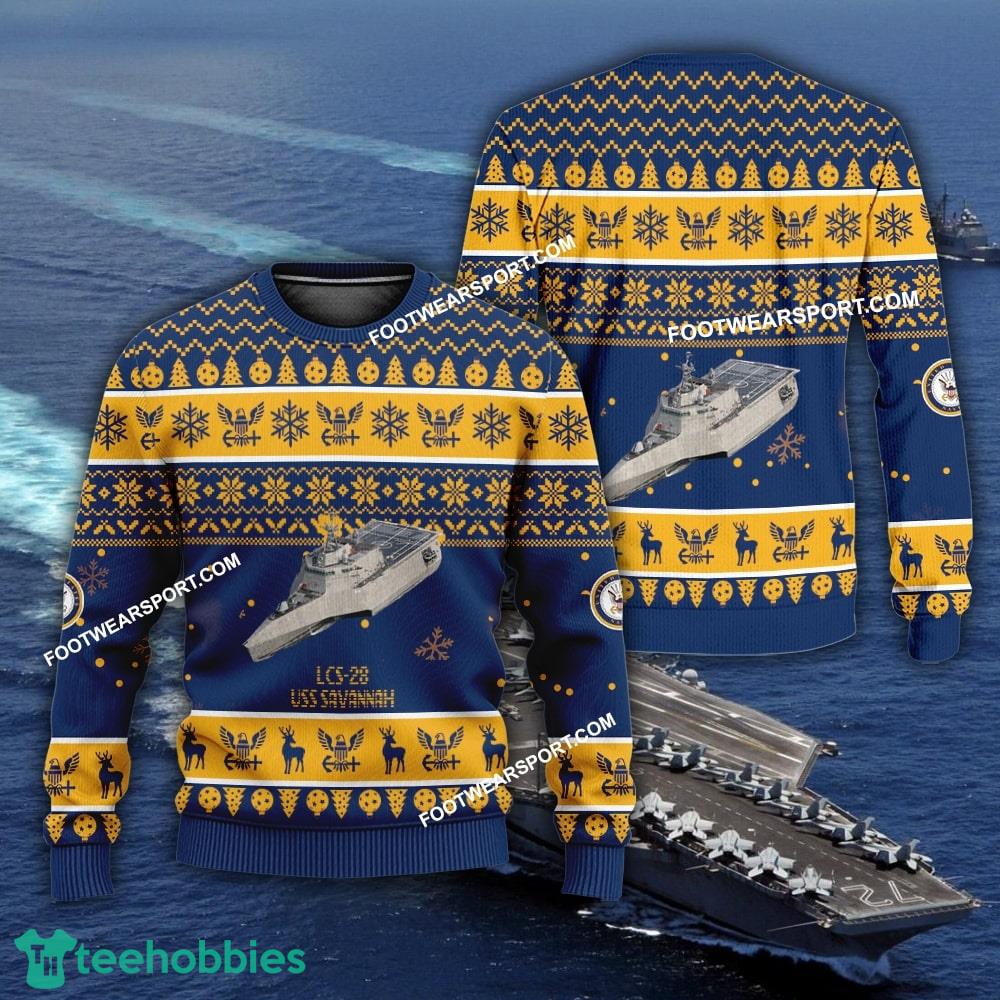 US Navy USS Savannah LCS-28 Knitted Xmas Sweater AOP Gift Veteran