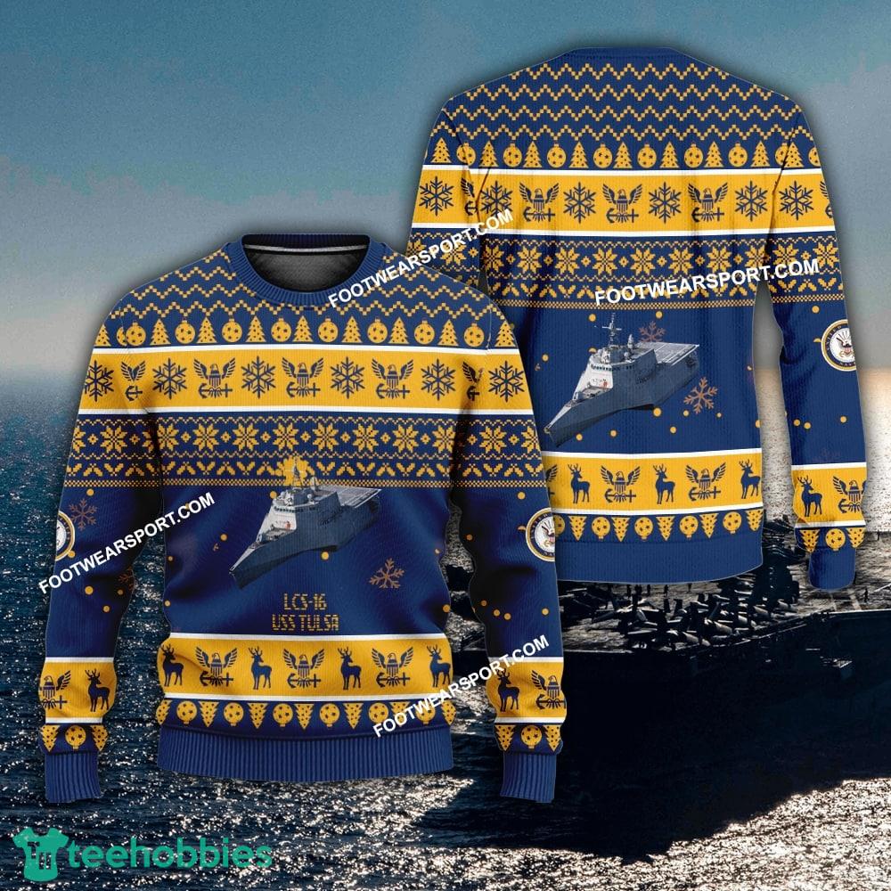 US Navy USS Tulsa LCS-16 Ugly Christmas 3D Sweater Gift Veteran
