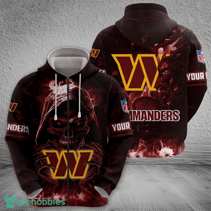 Washington Commanders Fire Skull Green 3D Hoodie Gift Halloween